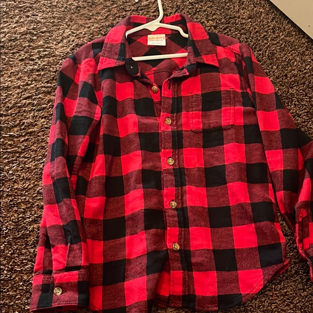 Red and Black Plaid Button-Up Shirt